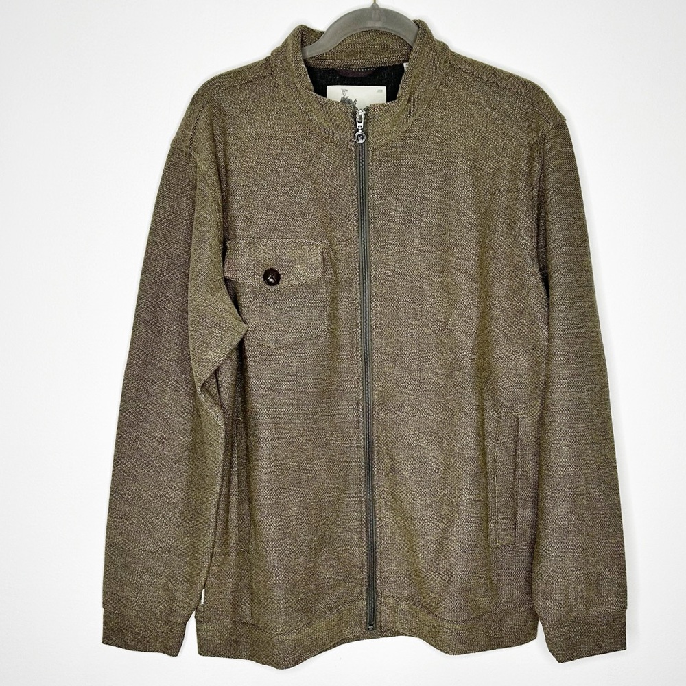 Linksoul Jacket Mens Large Brown Full Zip Golf Sweatshirt Elbow Patches Pocket L